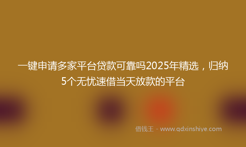 一键申请多家平台贷款可靠吗2025年精选，归纳5个无忧速借当天放款的平台