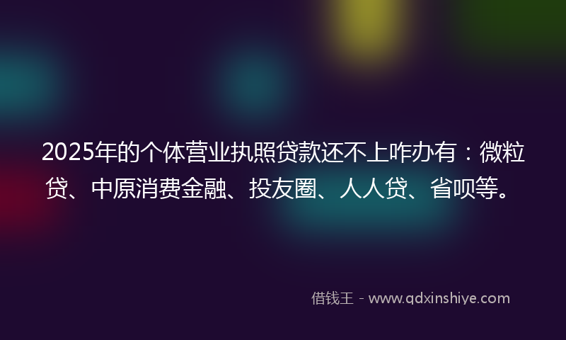 2025年的个体营业执照贷款还不上咋办有：微粒贷、中原消费金融、投友圈、人人贷、省呗等。