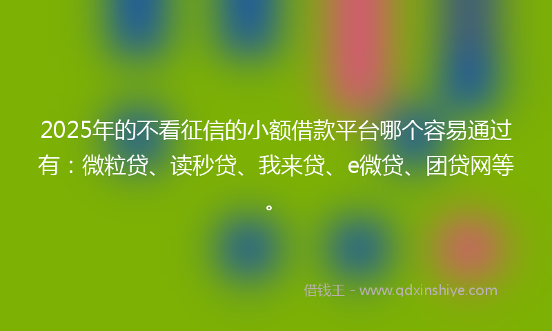 2025年的不看征信的小额借款平台哪个容易通过有：微粒贷、读秒贷、我来贷、e微贷、团贷网等。