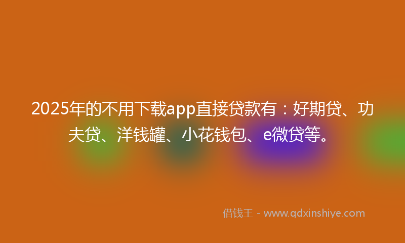 2025年的不用下载app直接贷款有：好期贷、功夫贷、洋钱罐、小花钱包、e微贷等。