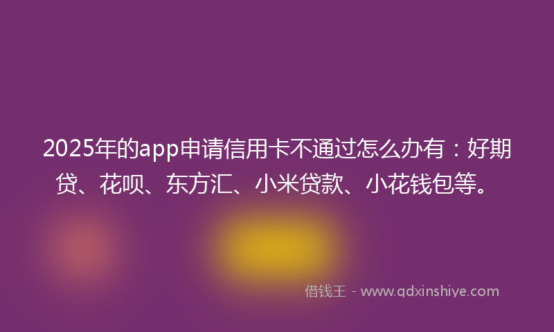 2025年的app申请信用卡不通过怎么办有：好期贷、花呗、东方汇、小米贷款、小花钱包等。
