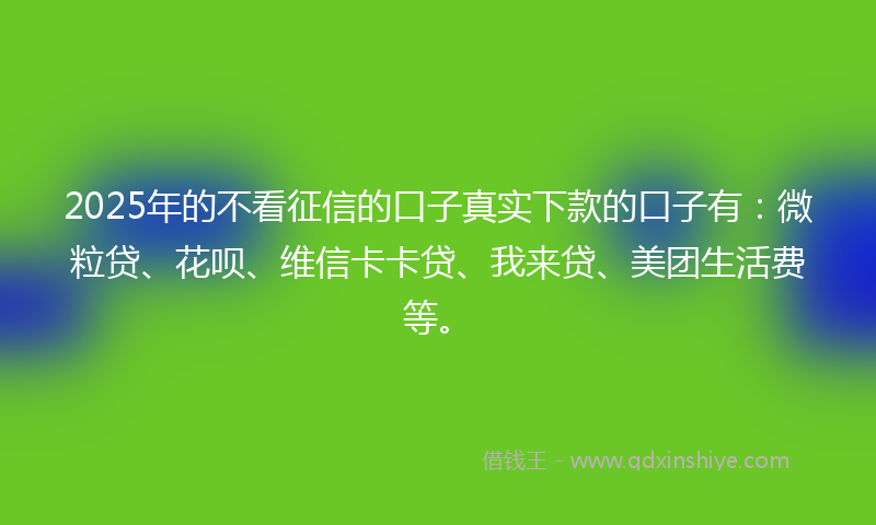 2025年的不看征信的口子真实下款的口子有：微粒贷、花呗、维信卡卡贷、我来贷、美团生活费等。