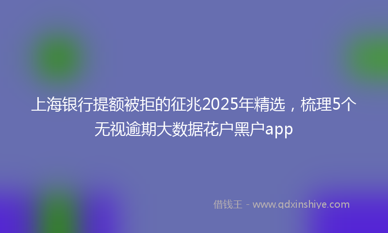 上海银行提额被拒的征兆2025年精选，梳理5个无视逾期大数据花户黑户app