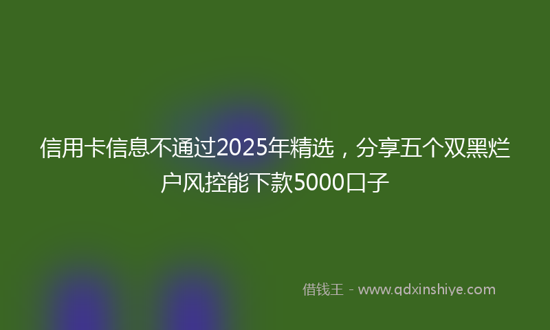 信用卡信息不通过2025年精选,分享五个双黑烂户风控能下款5000口子