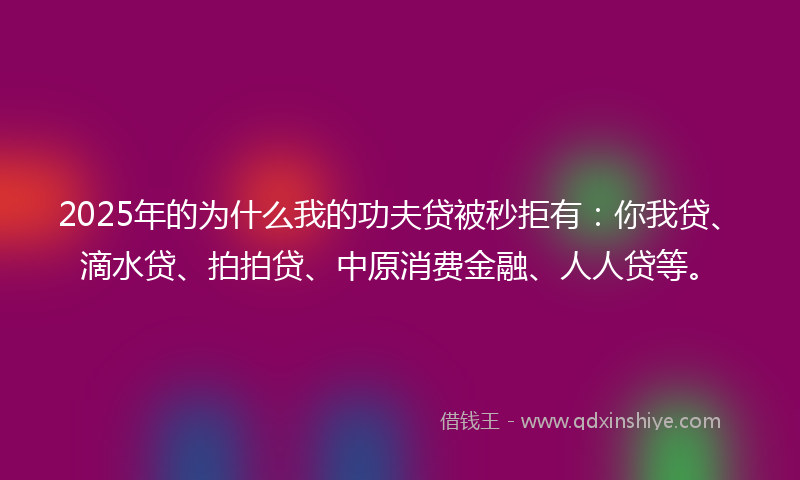 2025年的为什么我的功夫贷被秒拒有：你我贷、滴水贷、拍拍贷、中原消费金融、人人贷等。