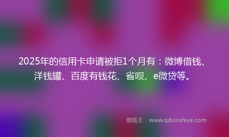 2025年的信用卡申请被拒1个月有:微博借钱、洋钱罐、百度有钱花、省呗、e微贷等。