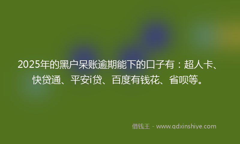 2025年的黑户呆账逾期能下的口子有：超人卡、快贷通、平安i贷、百度有钱花、省呗等。