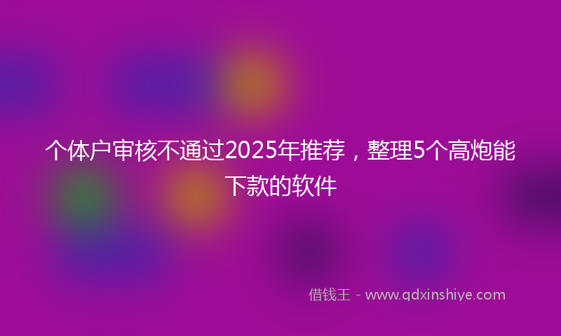 个体户审核不通过2025年推荐，整理5个高炮能下款的软件