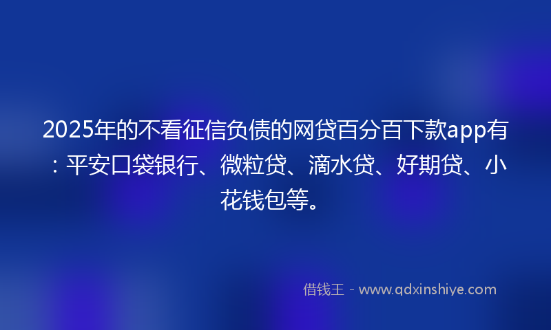 2025年的不看征信负债的网贷百分百下款app有：平安口袋银行、微粒贷、滴水贷、好期贷、小花钱包等。