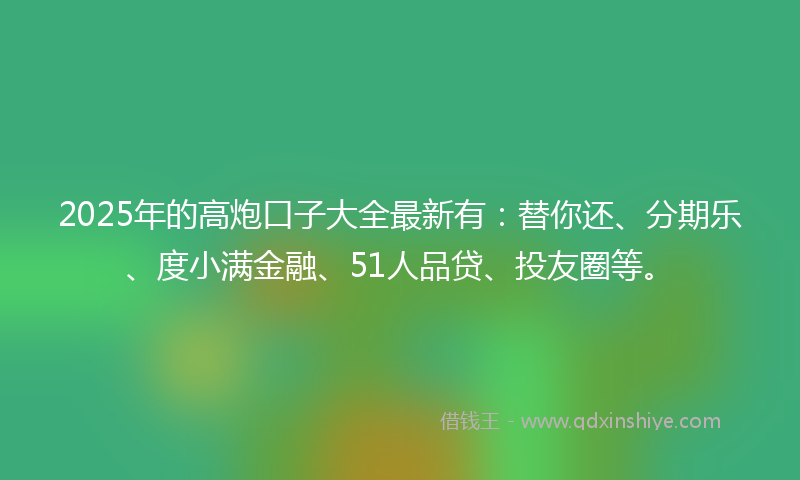 2025年的高炮口子大全最新有：替你还、分期乐、度小满金融、51人品贷、投友圈等。