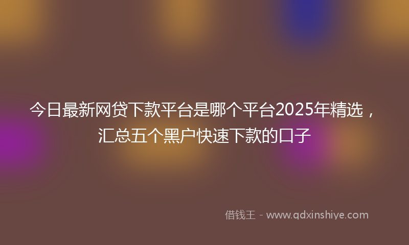 今日最新网贷下款平台是哪个平台2025年精选，汇总五个黑户快速下款的口子