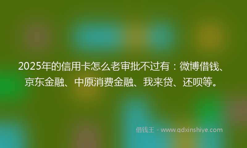 2025年的信用卡怎么老审批不过有：微博借钱、京东金融、中原消费金融、我来贷、还呗等。