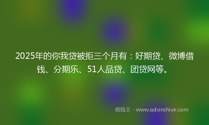 2025年的你我贷被拒三个月有：好期贷、微博借钱、分期乐、51人品贷、团贷网等。