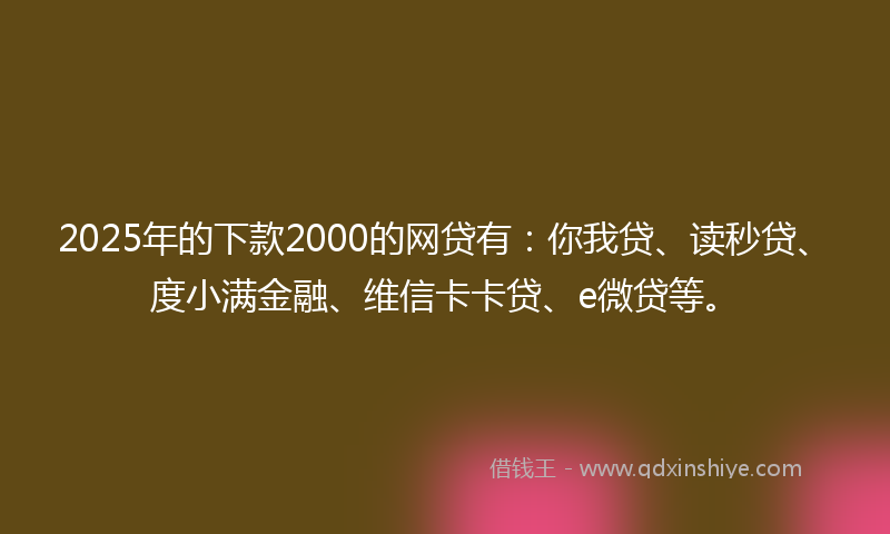 2025年的下款2000的网贷有：你我贷、读秒贷、度小满金融、维信卡卡贷、e微贷等。