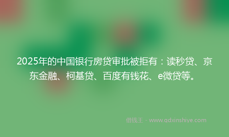 2025年的中国银行房贷审批被拒有：读秒贷、京东金融、柯基贷、百度有钱花、e微贷等。