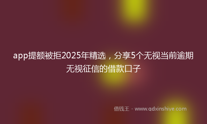 app提额被拒2025年精选，分享5个无视当前逾期无视征信的借款口子