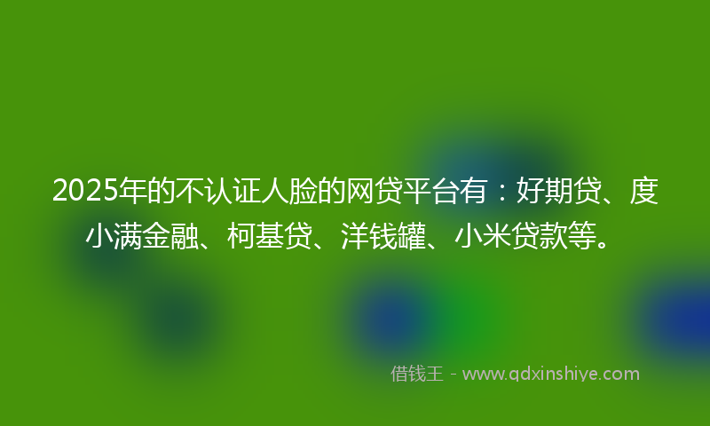 2025年的不认证人脸的网贷平台有：好期贷、度小满金融、柯基贷、洋钱罐、小米贷款等。
