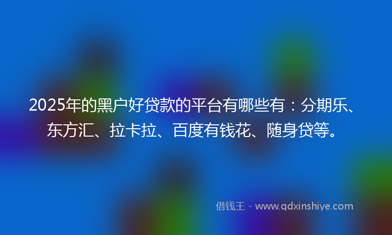 2025年的黑户好贷款的平台有哪些有：分期乐、东方汇、拉卡拉、百度有钱花、随身贷等。