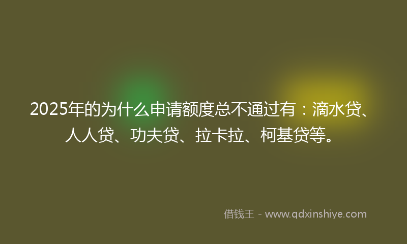 2025年的为什么申请额度总不通过有：滴水贷、人人贷、功夫贷、拉卡拉、柯基贷等。