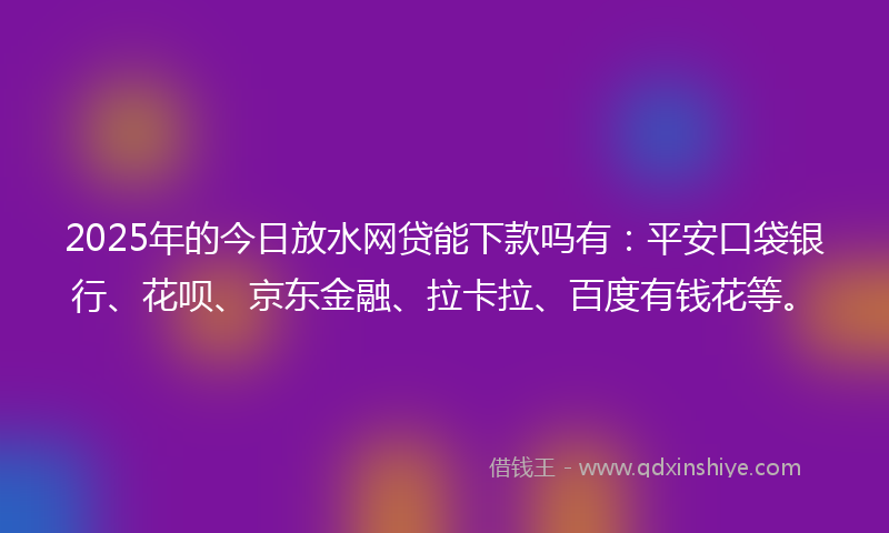 2025年的今日放水网贷能下款吗有：平安口袋银行、花呗、京东金融、拉卡拉、百度有钱花等。
