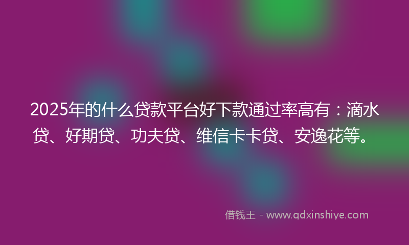 2025年的什么贷款平台好下款通过率高有：滴水贷、好期贷、功夫贷、维信卡卡贷、安逸花等。