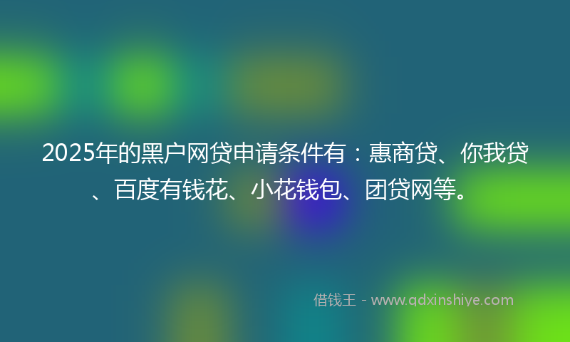 2025年的黑户网贷申请条件有：惠商贷、你我贷、百度有钱花、小花钱包、团贷网等。