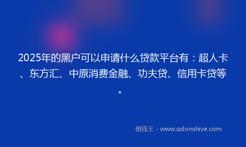 2025年的黑户可以申请什么贷款平台有：超人卡、东方汇、中原消费金融、功夫贷、信用卡贷等。