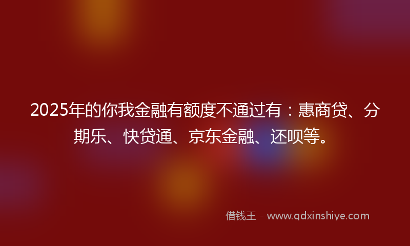 2025年的你我金融有额度不通过有:惠商贷、分期乐、快贷通、京东金融、还呗等。