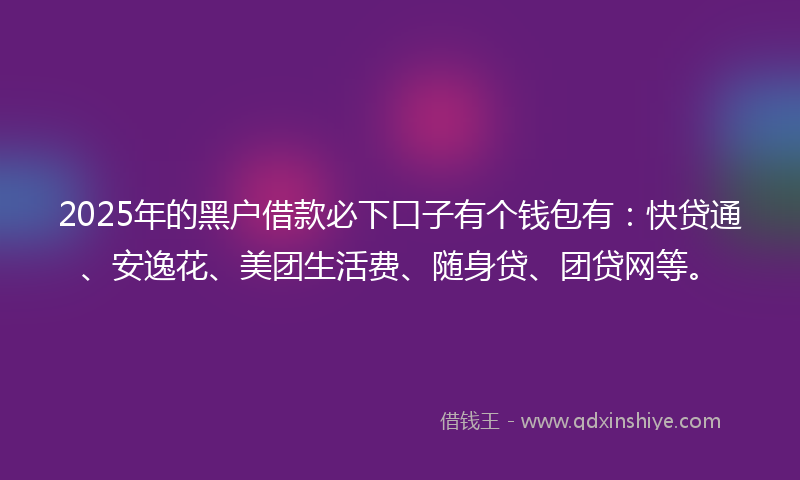 2025年的黑户借款必下口子有个钱包有：快贷通、安逸花、美团生活费、随身贷、团贷网等。