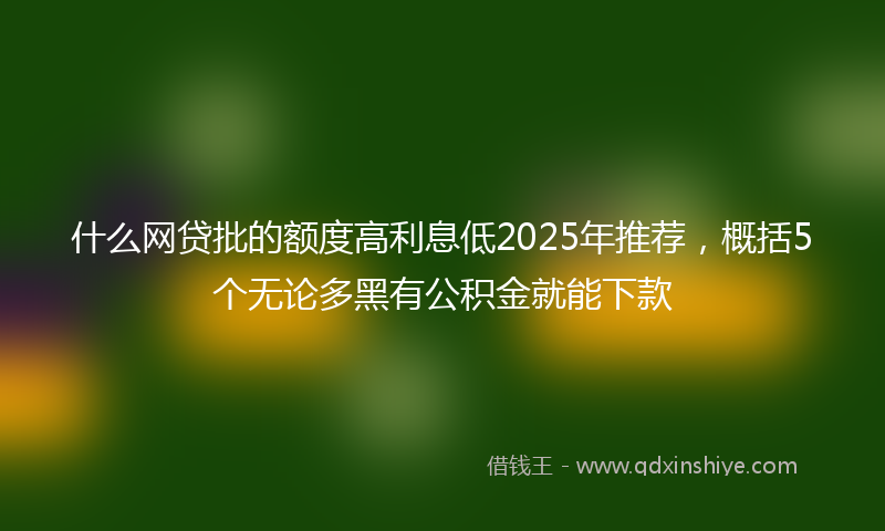 什么网贷批的额度高利息低2025年推荐，概括5个无论多黑有公积金就能下款