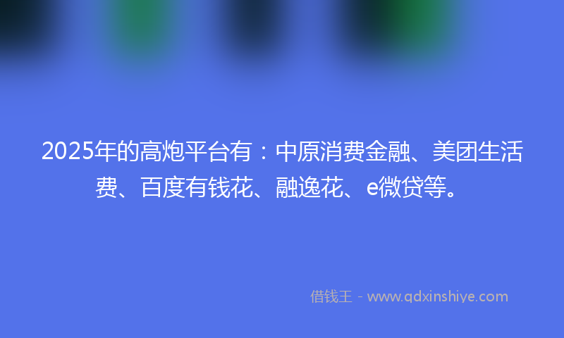 2025年的高炮平台有：中原消费金融、美团生活费、百度有钱花、融逸花、e微贷等。