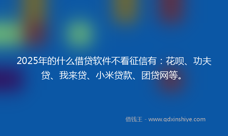 2025年的什么借贷软件不看征信有：花呗、功夫贷、我来贷、小米贷款、团贷网等。