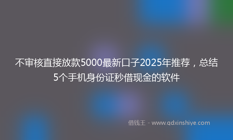 不审核直接放款5000最新口子2025年推荐，总结5个手机身份证秒借现金的软件