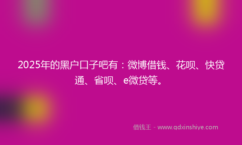 2025年的黑户口子吧有：微博借钱、花呗、快贷通、省呗、e微贷等。
