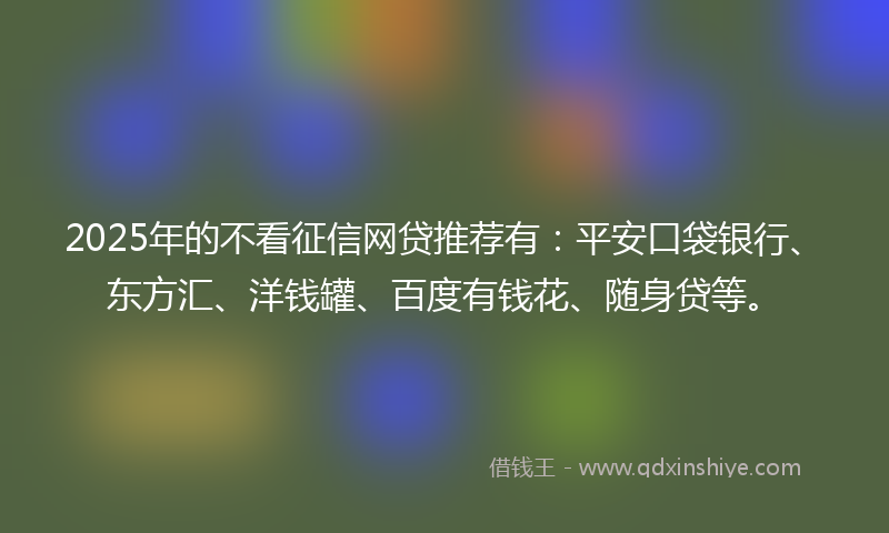 2025年的不看征信网贷推荐有：平安口袋银行、东方汇、洋钱罐、百度有钱花、随身贷等。