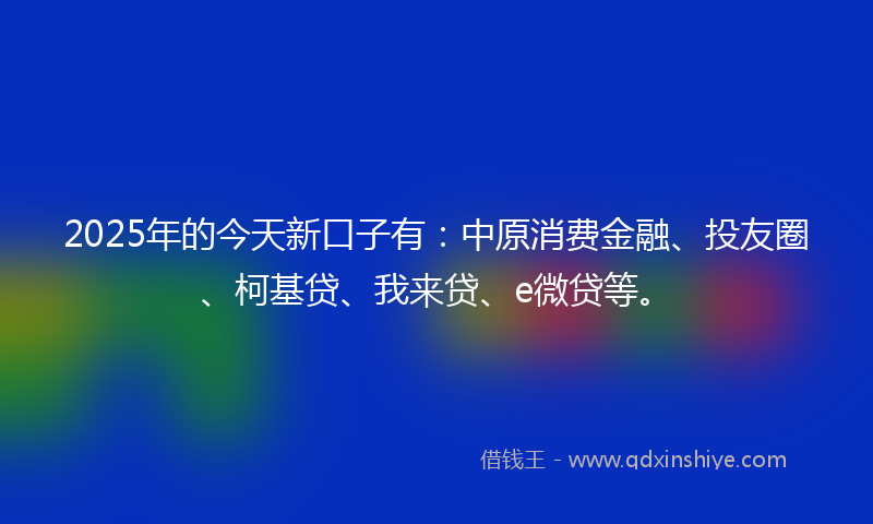 2025年的今天新口子有：中原消费金融、投友圈、柯基贷、我来贷、e微贷等。