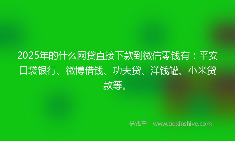 2025年的什么网贷直接下款到微信零钱有：平安口袋银行、微博借钱、功夫贷、洋钱罐、小米贷款等。