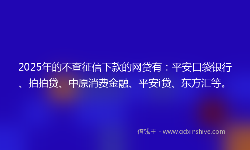 2025年的不查征信下款的网贷有：平安口袋银行、拍拍贷、中原消费金融、平安i贷、东方汇等。