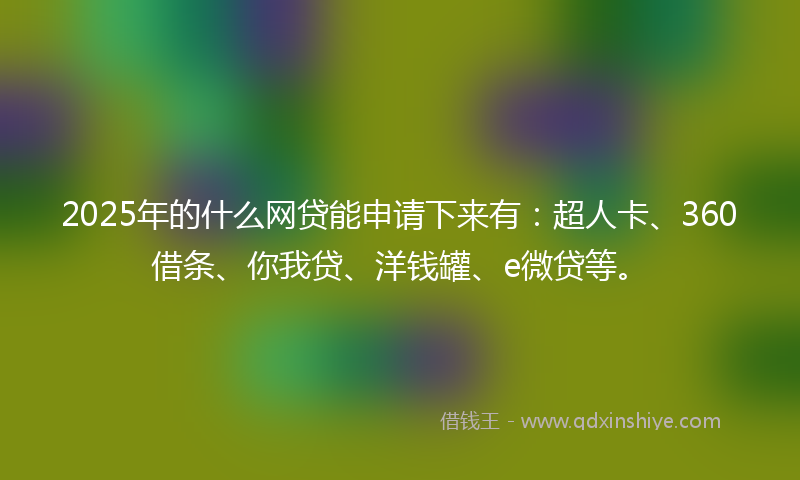 2025年的什么网贷能申请下来有：超人卡、360借条、你我贷、洋钱罐、e微贷等。