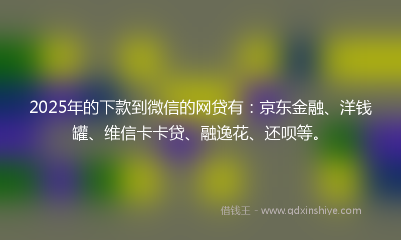 2025年的下款到微信的网贷有：京东金融、洋钱罐、维信卡卡贷、融逸花、还呗等。