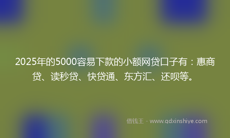 2025年的5000容易下款的小额网贷口子有：惠商贷、读秒贷、快贷通、东方汇、还呗等。