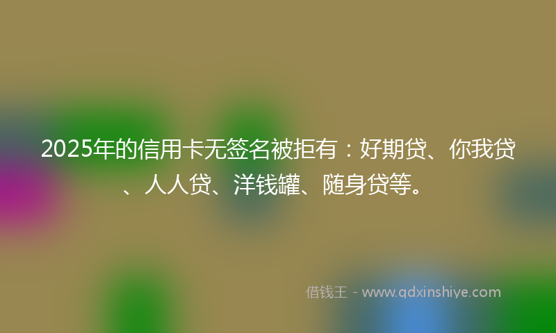 2025年的信用卡无签名被拒有：好期贷、你我贷、人人贷、洋钱罐、随身贷等。