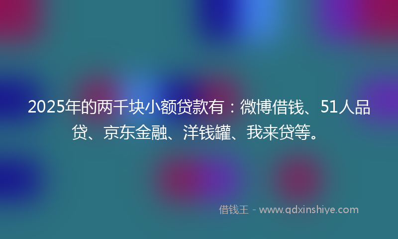 2025年的两千块小额贷款有：微博借钱、51人品贷、京东金融、洋钱罐、我来贷等。