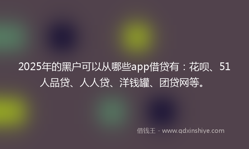 2025年的黑户可以从哪些app借贷有：花呗、51人品贷、人人贷、洋钱罐、团贷网等。