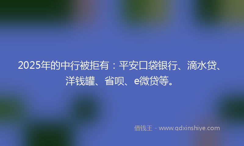 2025年的中行被拒有：平安口袋银行、滴水贷、洋钱罐、省呗、e微贷等。