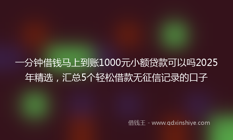 一分钟借钱马上到账1000元小额贷款可以吗2025年精选，汇总5个轻松借款无征信记录的口子