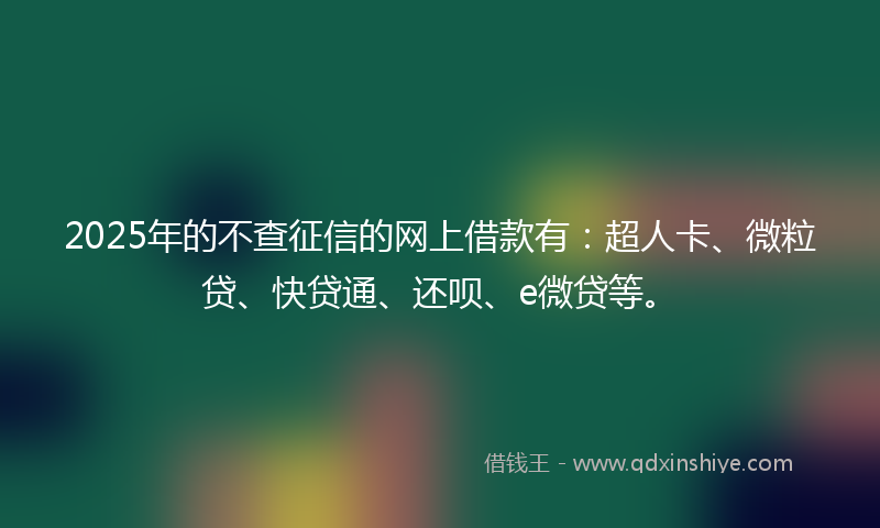 2025年的不查征信的网上借款有：超人卡、微粒贷、快贷通、还呗、e微贷等。