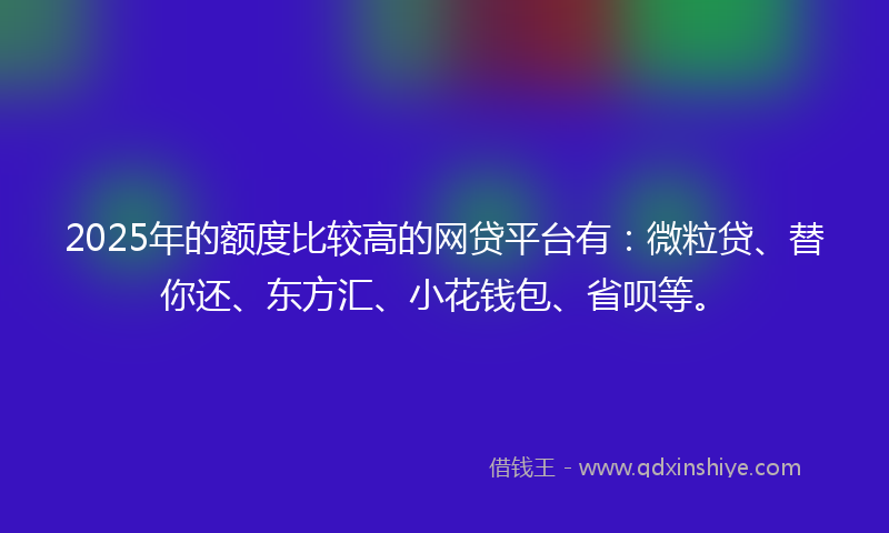 2025年的额度比较高的网贷平台有：微粒贷、替你还、东方汇、小花钱包、省呗等。