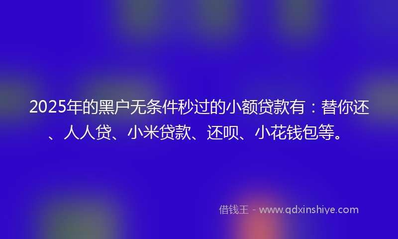 2025年的黑户无条件秒过的小额贷款有：替你还、人人贷、小米贷款、还呗、小花钱包等。