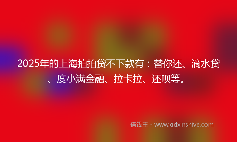 2025年的上海拍拍贷不下款有：替你还、滴水贷、度小满金融、拉卡拉、还呗等。
